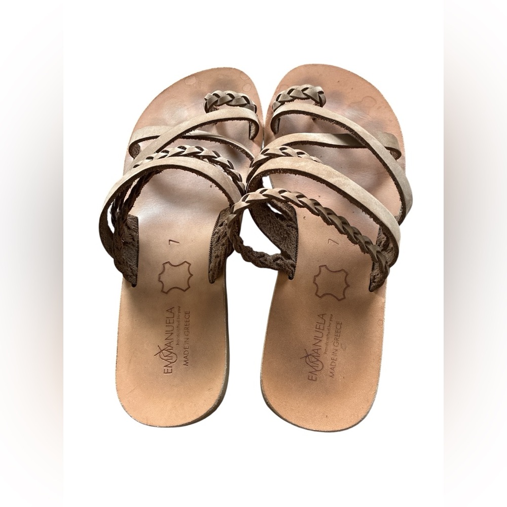 EmmanuelaSandals Braided Tan Greek Leather Sandals. Size 7. - Picture 4 of 11